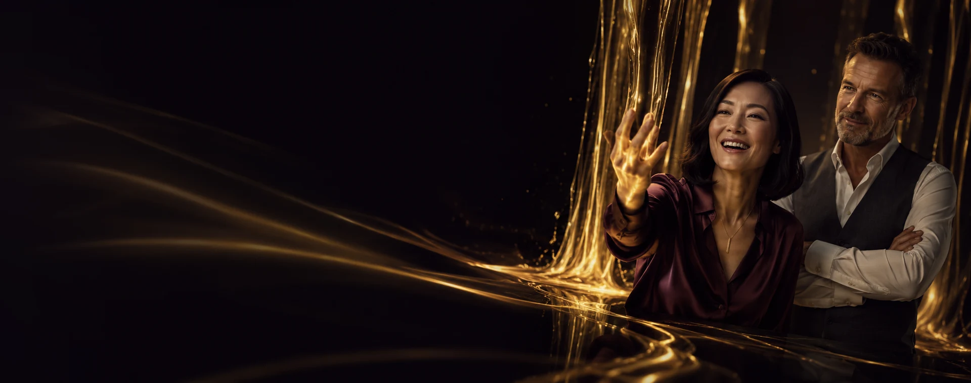 A Rivo Casino player reaching into a falling stream of liquid gold